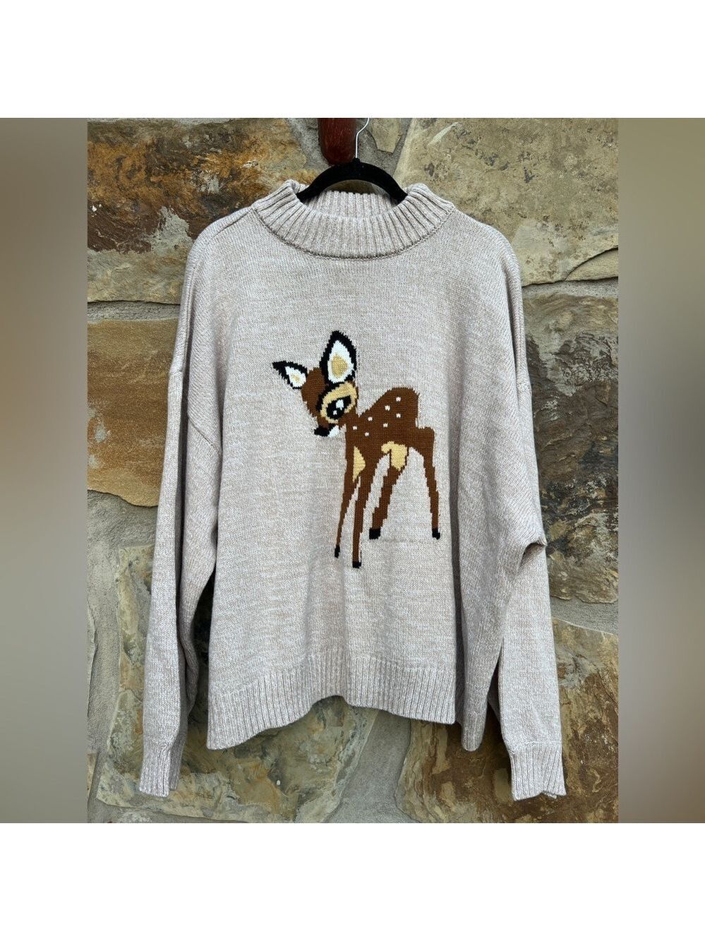Disney Bambi Oversized Fall Crewneck Chunky Knit Pullover Slouchy Sweater 2X